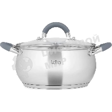 Кастрюля LARA LR02-483 BELL 22x12,5 см, 4,7 л, нержавеющая сталь 316L (хром/никель/молибден), индукционное дно, силиконовая ручка, стеклянная крышка