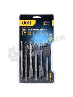 Набор перовых сверл по дереву 6 шт (10/12/16/18/20/25мм) Deli DH-MBZ006-ED1 длина 150мм, 1/4