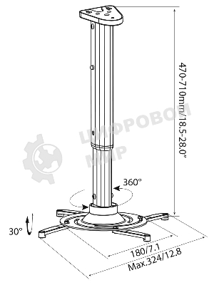 Кронштейн для проектора Cactus CS-VM-PR05L-AL серебристый макс.10кг настенный и потолочный поворот и наклон