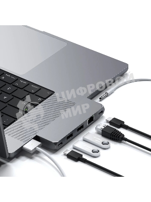 USB-концентратор Satechi Pro Hub Mini (2xUSB 3.0, USB Type-C, USB Type-C 4, RJ-45, Mini jack), Серый космос ST-UCPHMIM