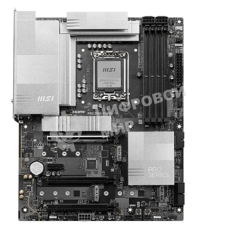 Материнская плата MSI PRO Z890-P WIFI, LGA 1851, Intel Z890, 4xDDR5, 4xSATA, 4xM.2, 1xPCIe 5.0 x16, 2xPCIe 4.0 x4, 1xPCIe 3.0 x1, 1xHDMI, 1xDP, 1xUSB-C Thunderbolt 4, 1xUSB-C 3.2 Gen 2, 1x 5Gb LAN, 2xUSB-A 3.2 Gen 1, 1xUSB-A 3.2 Gen 2, 4xUSB-A 2.0, 3x3.5 мм, 7.1, ATX