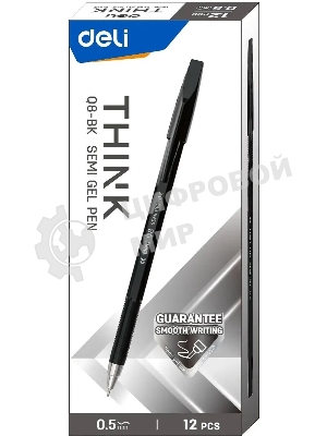 Набор ручек шариковых Deli Think EQ8-BK, черные чернила (12шт), линия 0.5мм