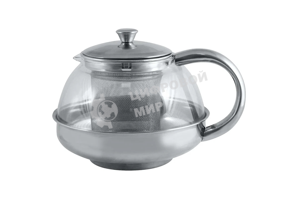 Чайник заварочный MALLONY Menta-600 из нержавеющей стали и жаропрочного стекла, 0,6 л