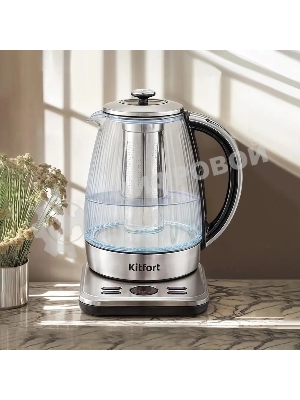 Чайник электрический Kitfort КТ-6711 1.7л. 2200Вт серебристый/черный корпус: пластик/стекло