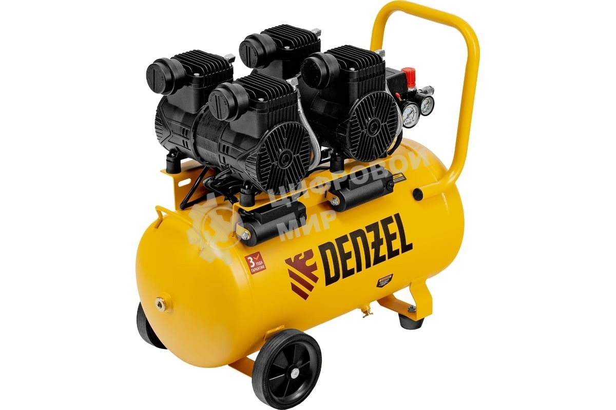 Компрессор безмасл. малошумный Denzel DLP -3000/50, 3 кВт, 2х1,5 кВт,50 л, 2850 об/мин,500 л/мин