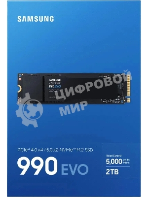 Накопитель SSD Samsung 990 EVO, 2000Gb, PCIe 4.0 x4, M.2 2280, NVMe, R/W 5000/4200