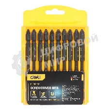 Набор двухсторонних торсионных бит для ударных шуруповертов 10 шт Deli DL253202 PH2x100 мм, сталь S2, пласт. кейс