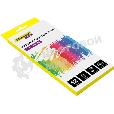 Карандаши цветные Silwerhof Create 3мм, шестигранный профиль, пластик, ассорти, 12 цветов, коробка с европодвесом ластик