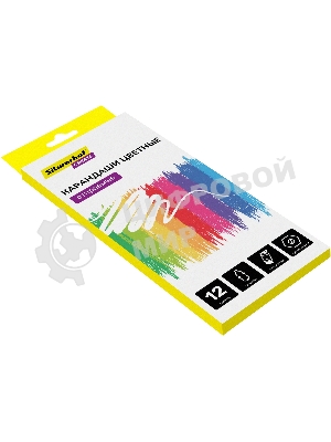 Карандаши цветные Silwerhof Create 3мм, шестигранный профиль, пластик, ассорти, 12 цветов, коробка с европодвесом ластик