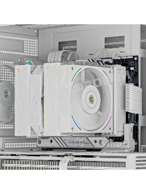 Кулер для процессора Thermalright Royal Pretor 130 Ultra White (4-pin PWM, 158mm, Ni/Cu, 7x6mm, 1x120mm ARGB +1x130mm, 69CFM/81.88CFM, 27dBA/28.3dBA, 2150RPM/1750RPM, S: 1200, 1700, 1851, 115X, 2011, 2066, AM4, AM5, white)