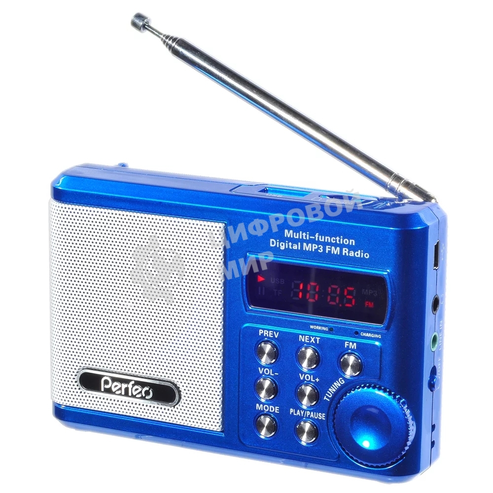 Радиоприемник Perfeo мини-аудио Sound Ranger, FM MP3 USB microSD In/Out ридер, BL-5C 1000mAh, синий (PF-SV922BLU)