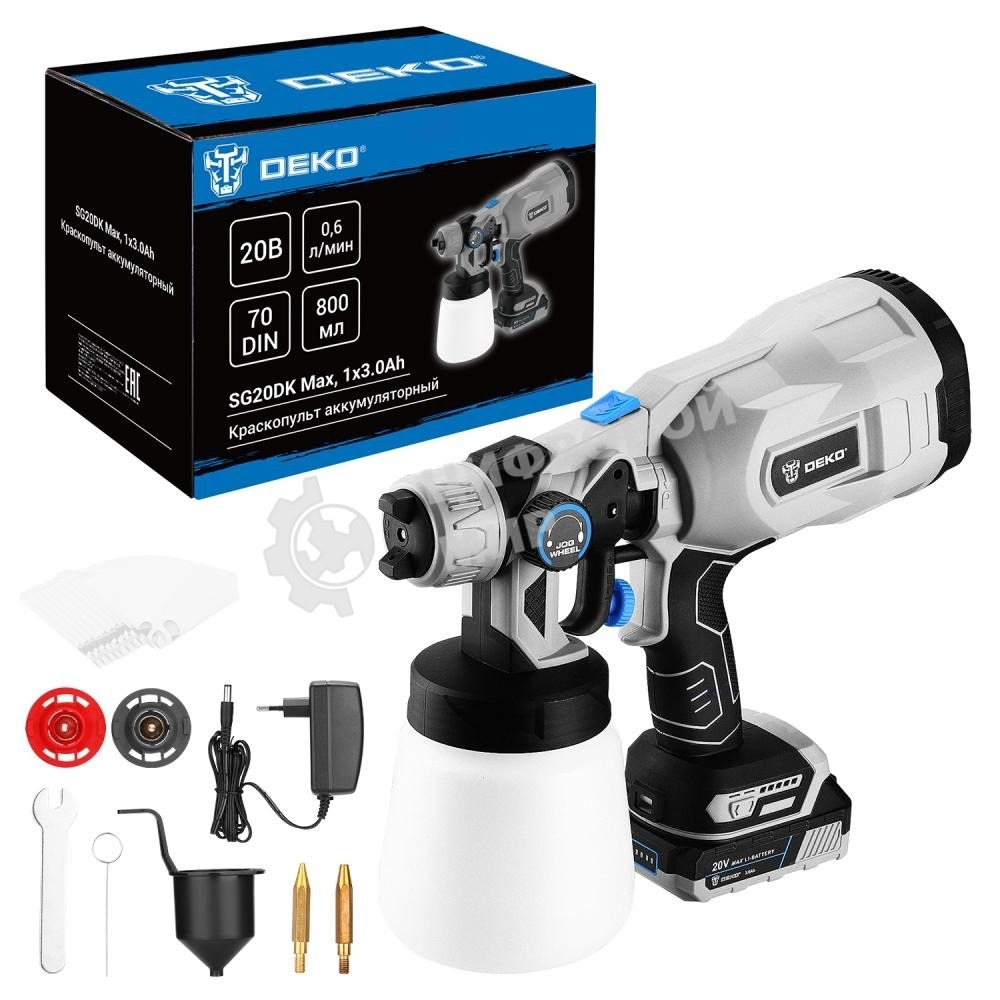 Краскопульт электрический аккумуляторный DEKO SG20DK Max, 20В, 800 мл, 1x3.0А·ч 083-1135