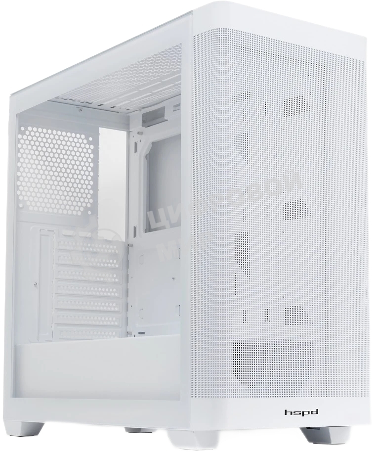 Компьютерный корпус без блока питания HSPD M740, Mesh Mid Tower, белый, TG, 0.6 SPCC, no fans, E-ATX, ATX, mATX, mITX, 170/400/200мм, 4x2.5