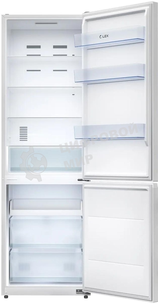 Холодильник LEX LKB185WGIDMax белый стекло двухкамерный 267/142л морозилка снизу, No Frost