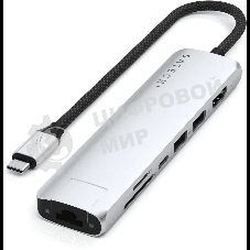 Док-станция (USB-хаб) Satechi ST-P7SS 7-in-1 USB-C Slim Multiport Adapter with Ethernet (Type-C,HDMI, 2xType-A, SD,microSD, RJ-45), до 80 Вт серебристый
