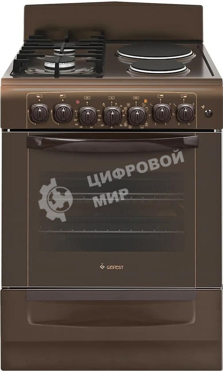 Плита комбинированная Gefest ПГЭ 6112-02 0137 коричневый, конфорок 2 газовых и 2 электрических, духовка 55 л, 60 см x 85 см x 60 см
