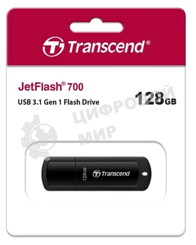 Флешка USB Transcend JetFlash 700 (TS128GJF700), 128Gb, USB 3.0, R/W 70/30, черный