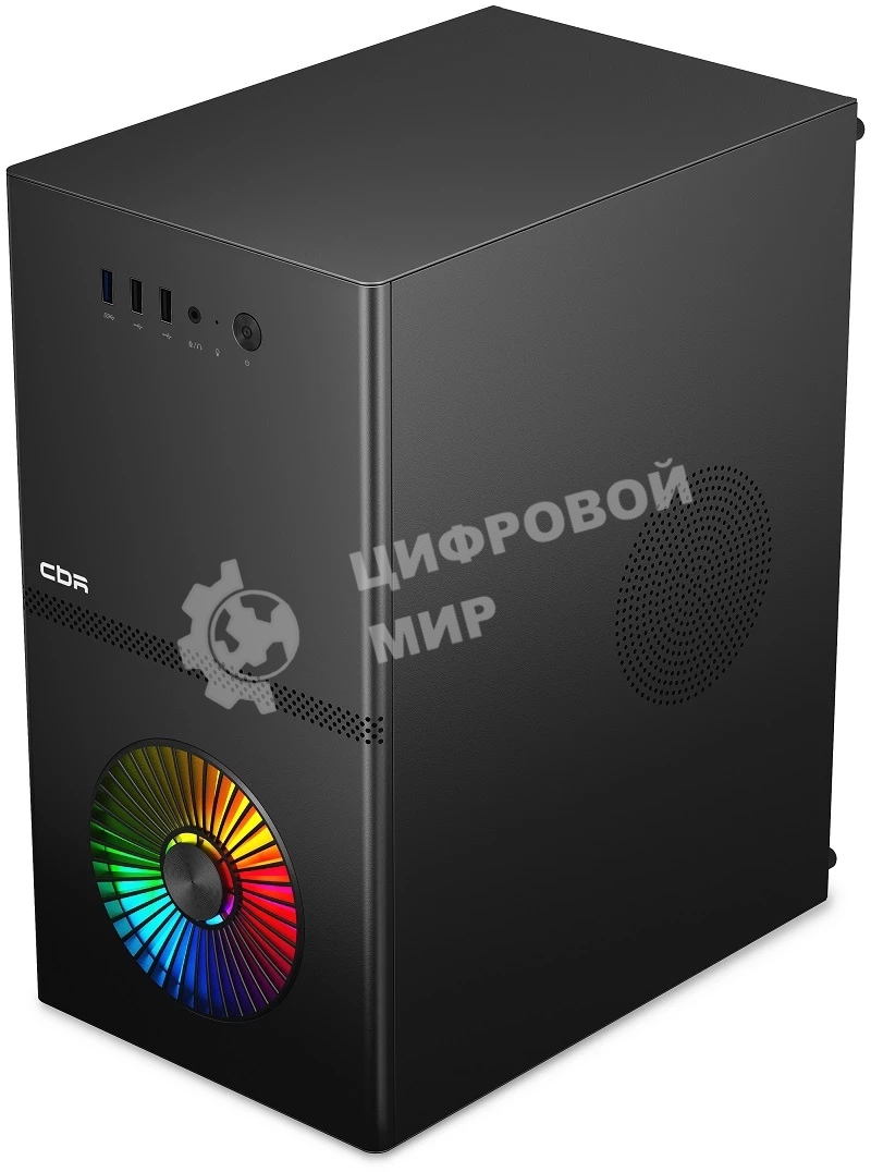 Компьютерный корпус CBR mATX Minitower V867, без БП, 1хUSB 3.0, 2хUSB 2.0, HD Audio+Mic, Rainbow Fan, Black PCC-MATX-V867-WPSU