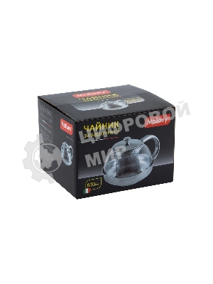 Чайник заварочный MALLONY Menta-600 из нержавеющей стали и жаропрочного стекла, 0,6 л