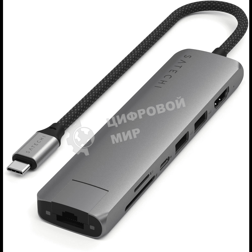 Док-станция (USB-хаб) Satechi ST-P7SM 7-in-1 USB-C Slim Multiport Adapter with Ethernet (Type-C,HDMI, 2xType-A, SD,microSD, RJ-45), до 80 Вт серый