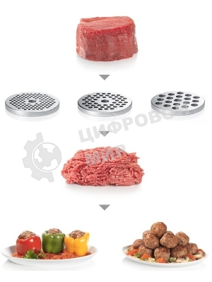 Мясорубка электрическая Bosch MFW68660 черный, 2200 Вт, 4.3 кг/мин, реверс, защита от перегрузки, металлический лоток, насадки - 10