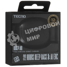 Наушники TWS Tecno Buds 4 черный, внутриканальные, Bluetooth, до 6 ч