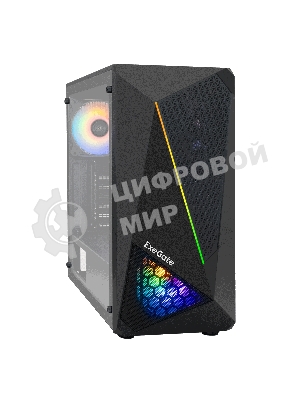 Компьютерный корпус Miditower ExeGate EVO-8225-EVO800 (ATX, БП EVO800RGb с вент. 12см, 2хUSB+1хUSB 3.0, черный, 2 вент. с RGb подсветкой и полоса на передней панели, боковая панель - закаленное стекло)