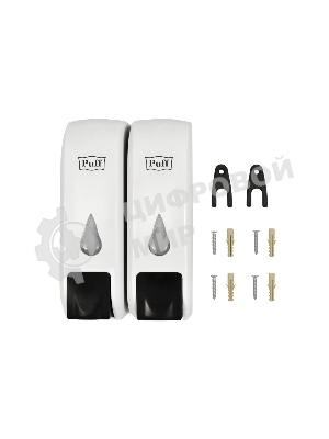 Дозатор для жидкого мыла пластиковый puff-8108 белый с черной кнопкой, 350+350 мл, 22х9х14 см