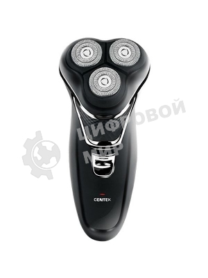Электробритва Centek CT-2176 черный/хром ротор, 3 плавающие головки, аккумулятор + работа от сети, триммер