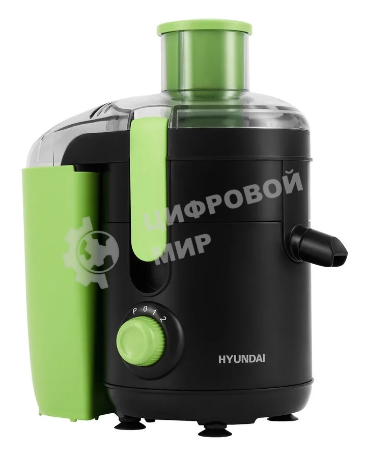 Соковыжималка Hyundai HY-JE1625 чёрный/зелёный, центробежная, 500 Вт, 400 мл, механическое