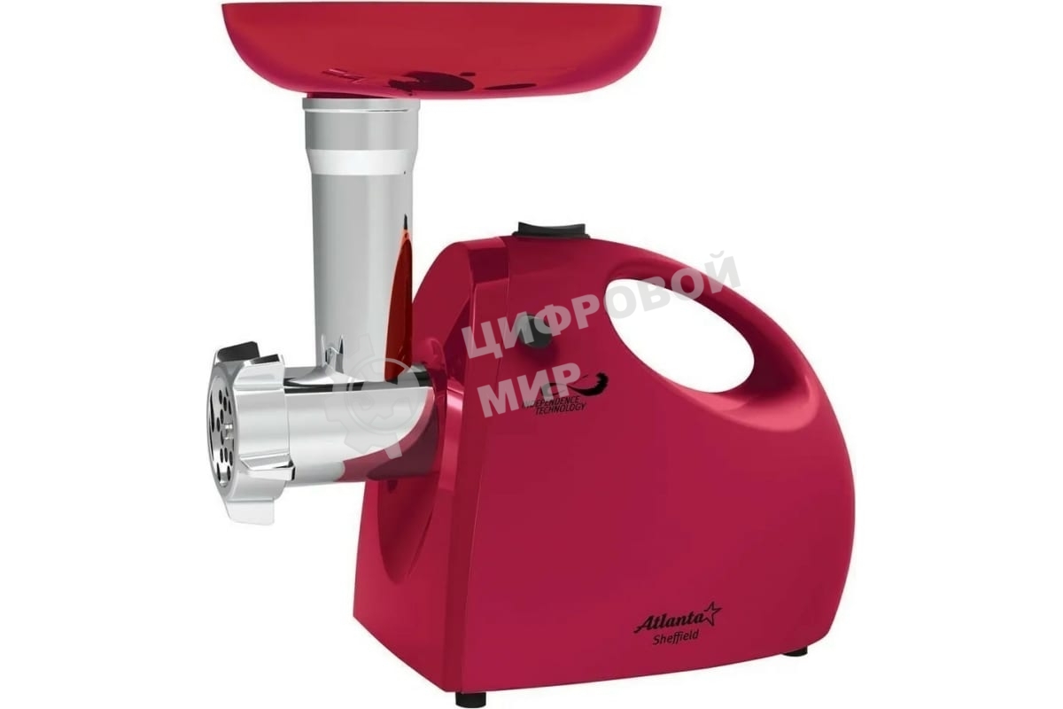 Мясорубка электрическая Atlanta ATH-3299 красный, 1800 Вт, 2.0 кг/мин, реверс, защита от перегрузки, насадки - 4