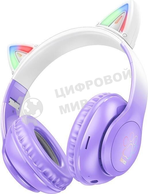 Беспроводные/проводные наушники Hoco W42 фиолетовый, накладные, Bluetooth + проводной, до 10 ч.