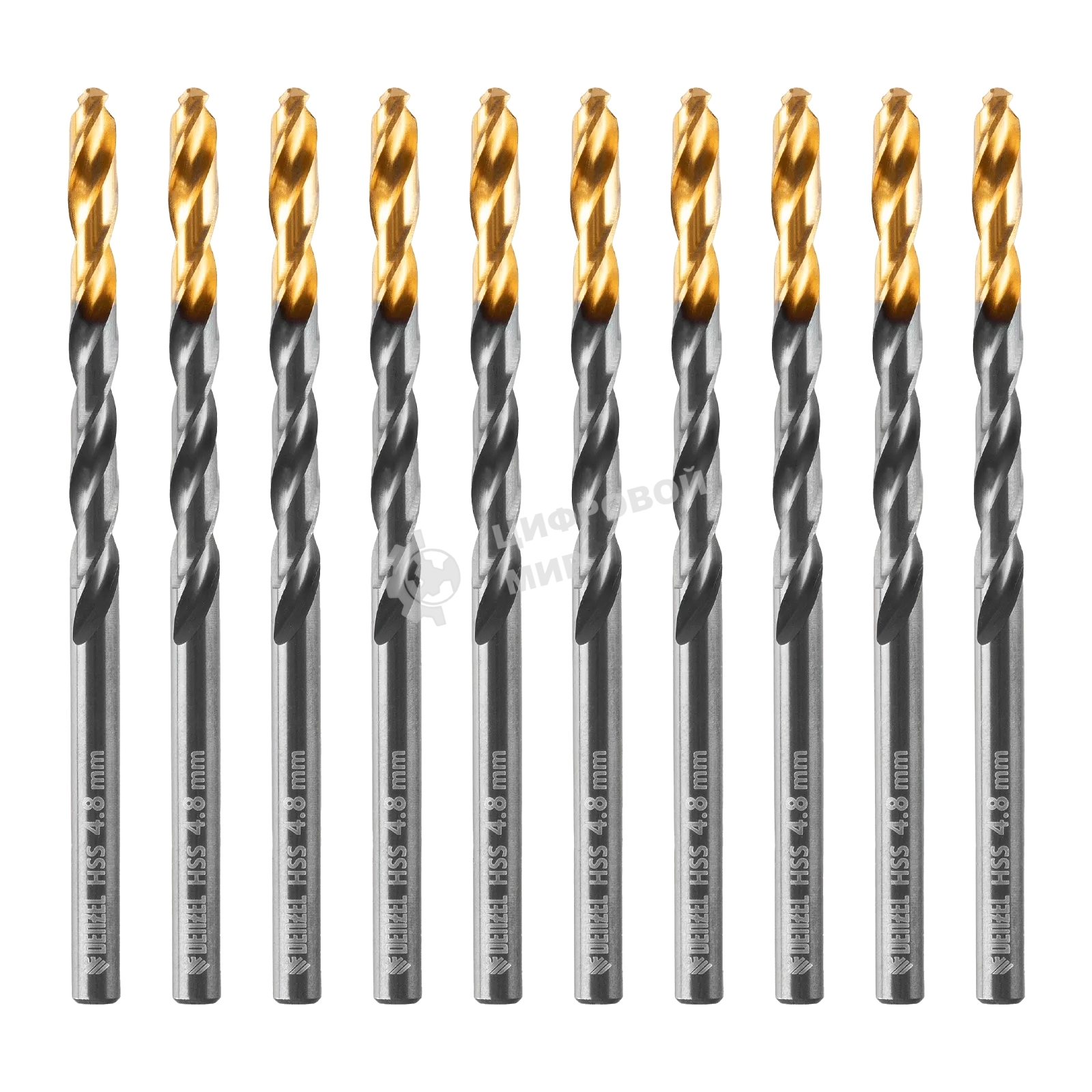 Сверло по металлу Denzel 4,8 мм, HSS-Tin, Golden Tip, 10 шт.