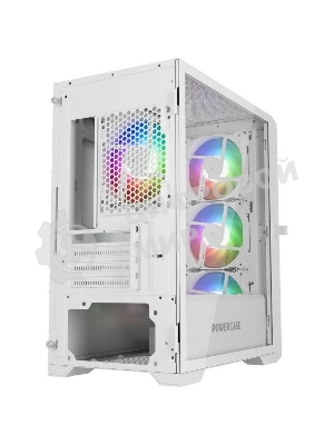 Компьютерный корпус Powercase ByteFlow Micro White, Tempered Glass, 4х 120мм ARGb fans, ARGb HUB, белый, mATX (CAMBFW-A4)