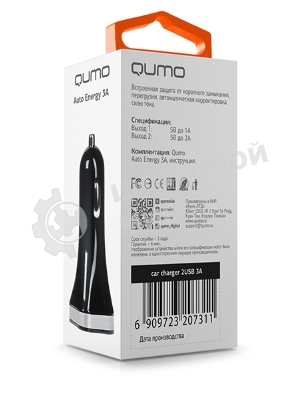 Автомобильное зарядное устройство QUMO 3A, 2 USB, 1A+2A черный