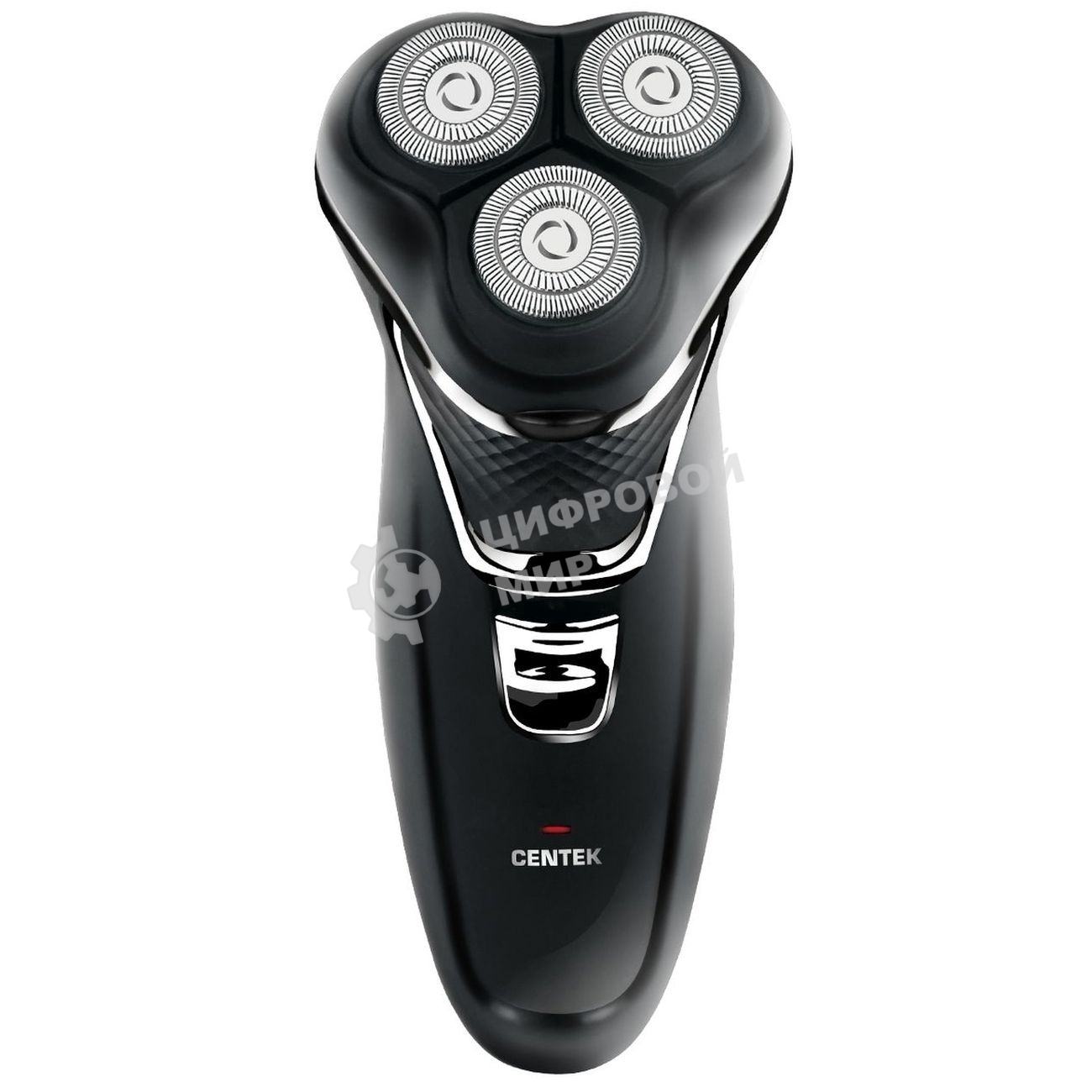 Электробритва Centek CT-2176 черный/хром ротор, 3 плавающие головки, аккумулятор + работа от сети, триммер