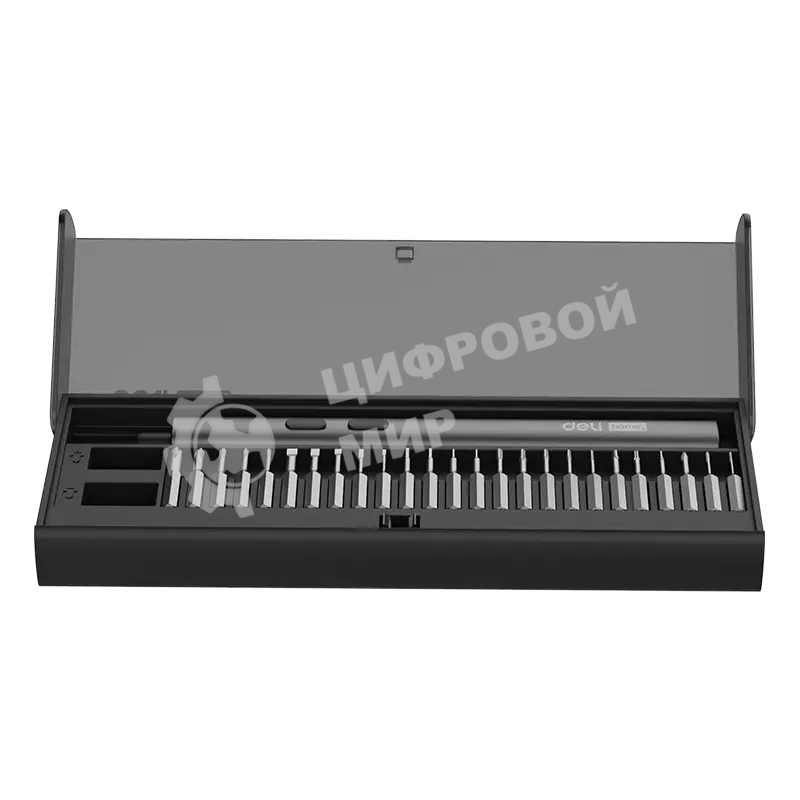 Отвертка аккумуляторная прецизионная Deli DY-DP04-1B1, черный (3,7В, 260мА*ч, 0,2/3Нм, 200об/мин, Type-C, набор бит 25 шт, кейс)