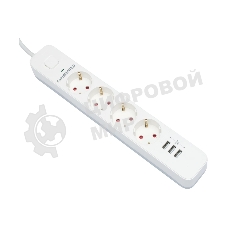 Сетевой фильтр Гарнизон 2.0 Мультипорт EPS-4-U3-W-2, 4 р, 10А, 3xUSB, 2 м, ур.защиты 2+, белый, пакет