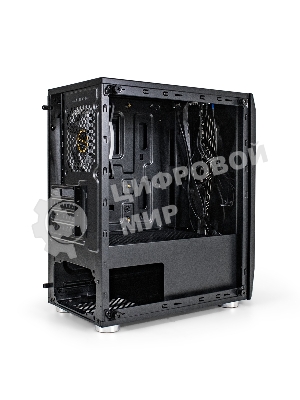 Компьютерный корпус Minitower ExeGate Mistery R2-NPX600 (mATX, БП 600NPX с вент. 12 см, 2*USB+1*USB 3.0, аудио, черный, 1 вент. 12см с RGb подсветкой и полоса на передней панели, боковая панель - закаленное стекло)