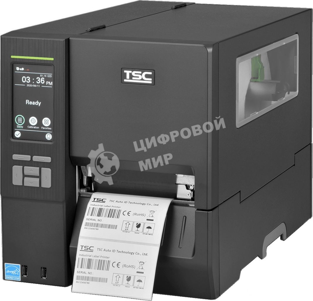 Принтер этикеток TSC MH341T стационарный, термотрансферная печать и прямая термопечать, 300 dpi, 305 мм/сек, Bluetooth, Ethernet, RS-232, USB, Wi-Fi, черный