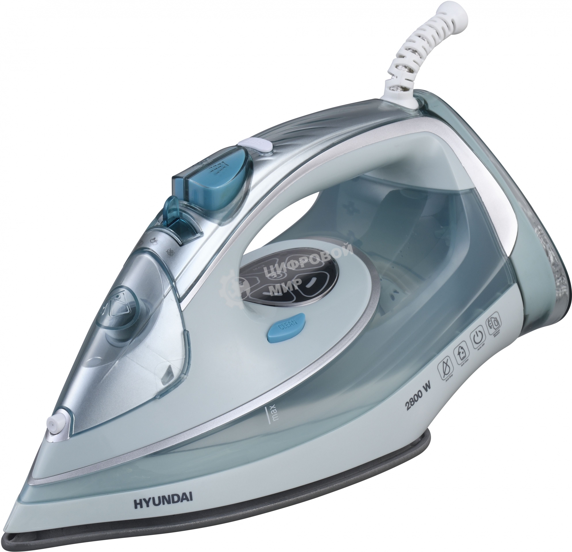 Утюг Hyundai H-SI01340 голубой/белый, 2800 Вт, 35 г/мин, 220 г/мин, 400 мл