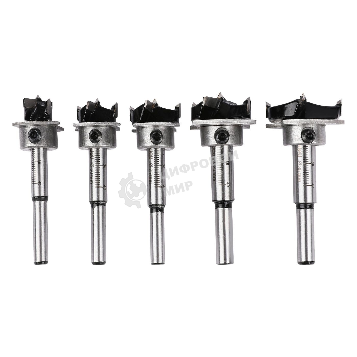 Набор сверл Форстнера 5 шт (15/20/25/30/35мм) Deli DH-MKK005-ED1 ограничитель глубины, пласт. кейс