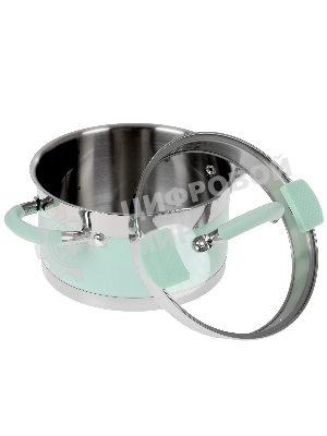 Кастрюля LARA LR02-541 MINT 18x10 см, 2,4 л, носик, индукционное дно, крышка с бортом, полипропилен, силикон, нержавеющая сталь