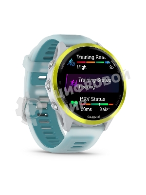 Умные часы Garmin Forerunner 570 белый, желный безель, бирюзовый ремешок 47мм