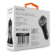 Автомобильное зарядное устройство QUMO 2A, 2 USB, 1A+1A черный, кабель Apple 8 pin в комплекте