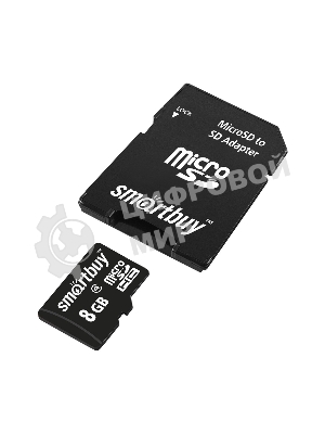 Флеш карта microSD 8Gb, Smartbuy microSDHC Class 10 (SD адаптер)