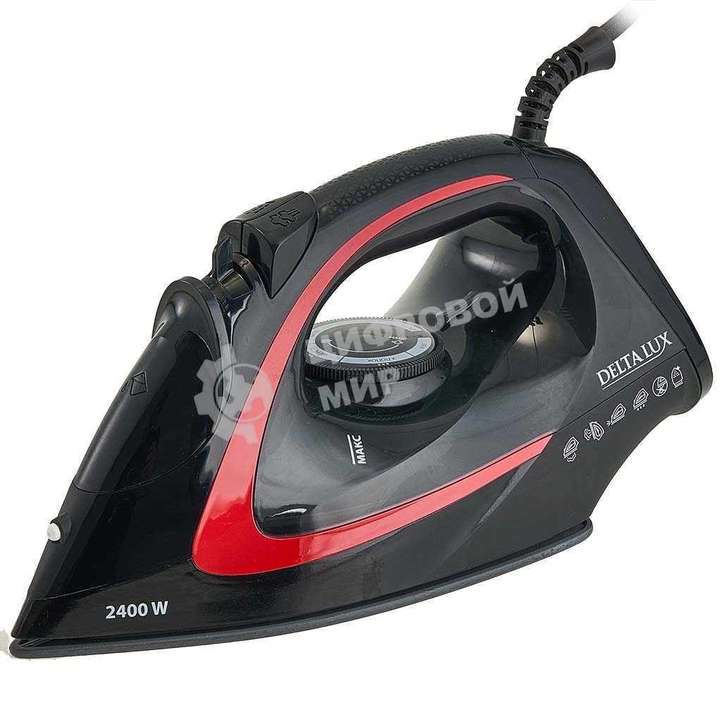 Утюг DELTA LUX DE-3006 черный/красный, 2400 Вт, 30 г/мин, 150 г/мин, 300 мл