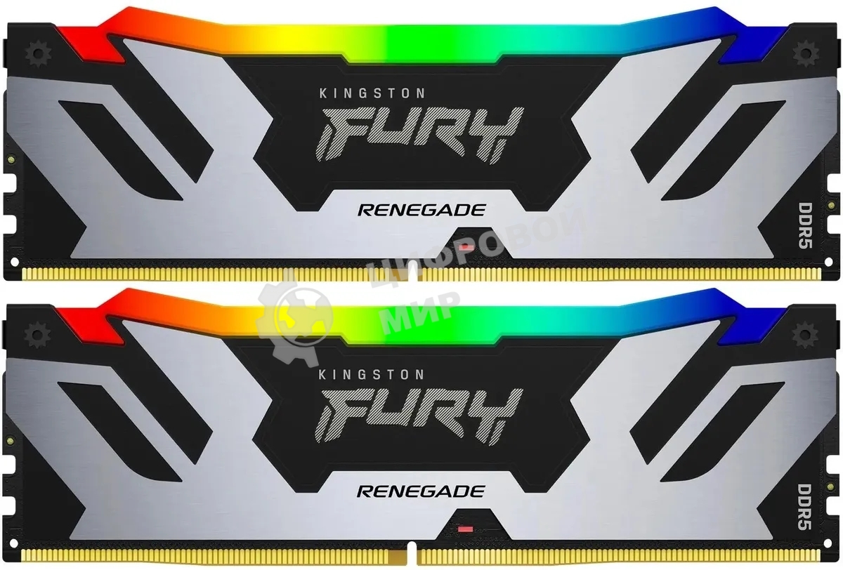 Оперативная память Kingston Fury Renegade, DDR5, 32Gb (2x16GB), 7600MHz, CL38, DIMM, с радиатором, RGB, серебристый/черный
