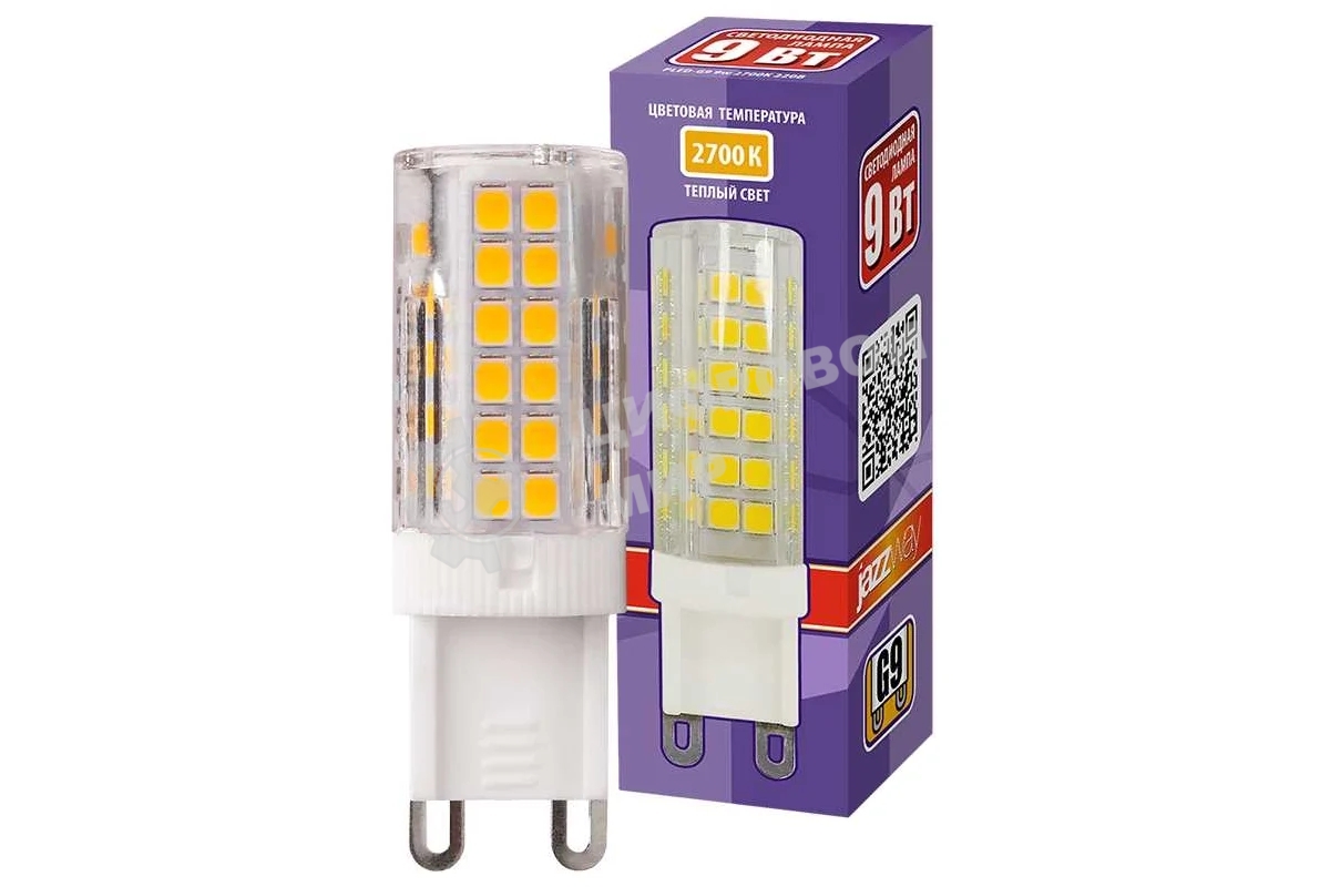 Лампа светодиодная JazzWay PLED 9Вт капсульная 2700К теплый белый G9 590лм 175-240В