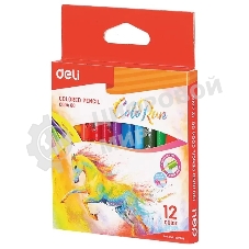 Карандаши цветные Deli EC00400 ColoRun, трехгранный профиль, тополь, 12 цветов, коробка с европодвесом